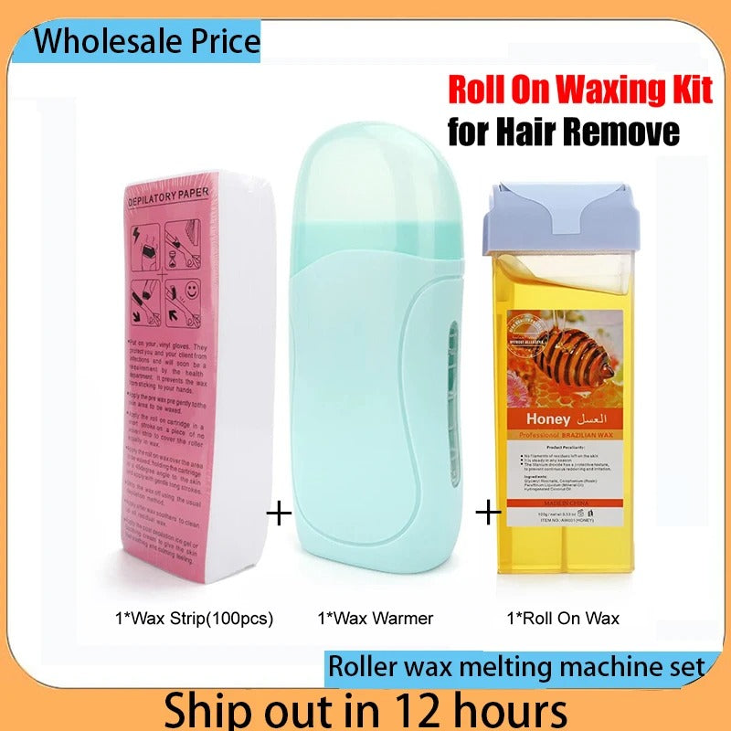 Wax Heater Kit 3in1 | Roll-on Hair Removal Kit With Heater, Wax Refill & Strips