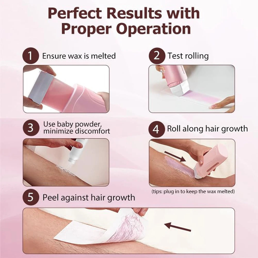 Wax Heater Kit 3in1 | Roll-on Hair Removal Kit With Heater, Wax Refill & Strips